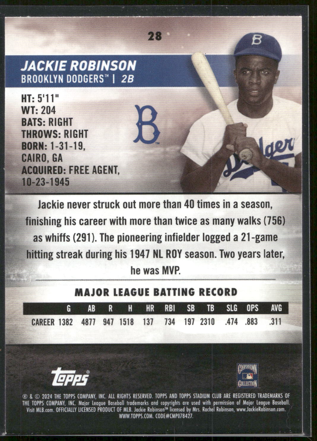 2024 Stadium Club #28 Jackie Robinson Red Foil