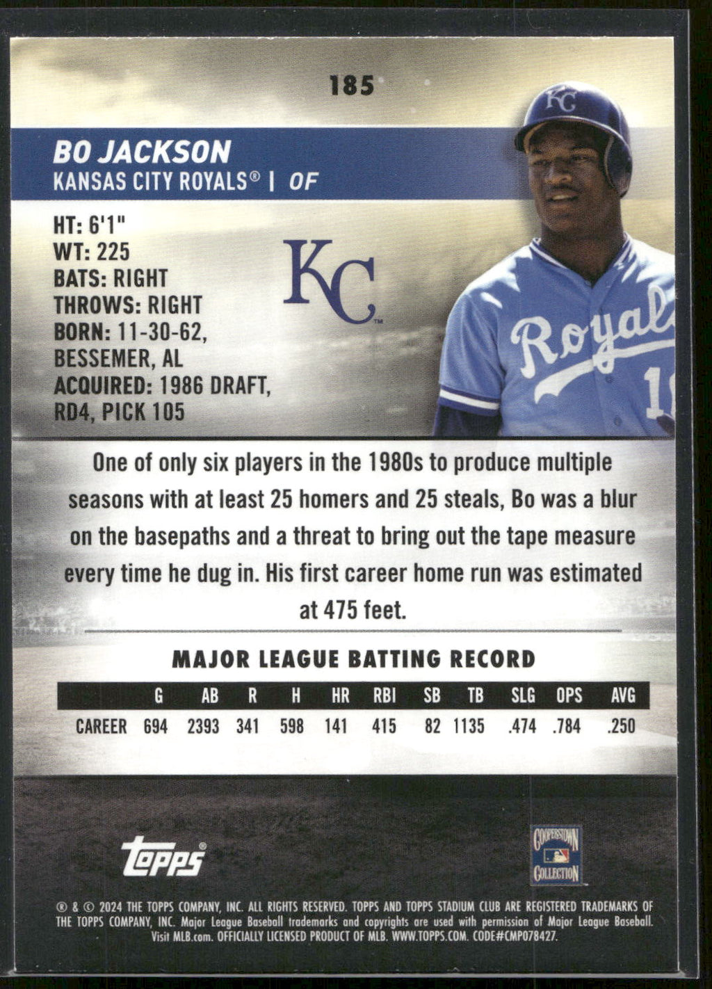 2024 Stadium Club #185 Bo Jackson Red Foil