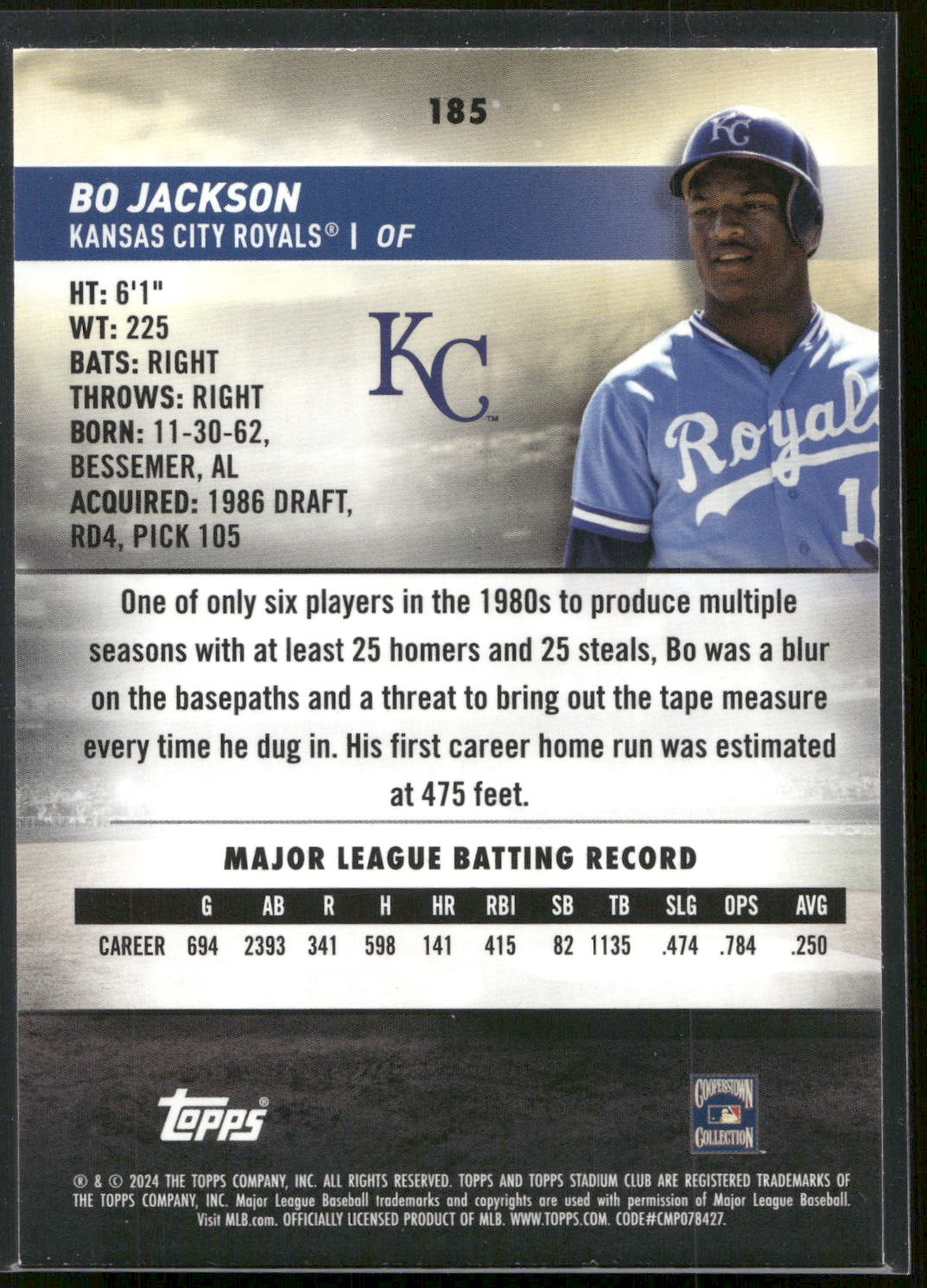 2024 Stadium Club #185 Bo Jackson Red Foil