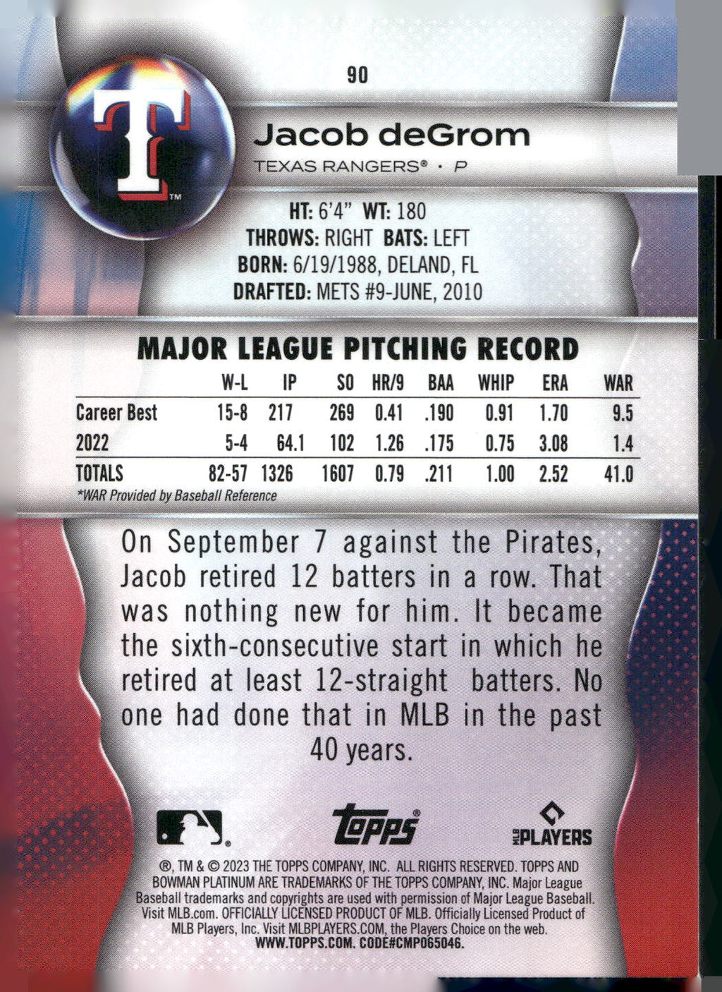2023 Bowman Platinum #90 Jacob deGrom