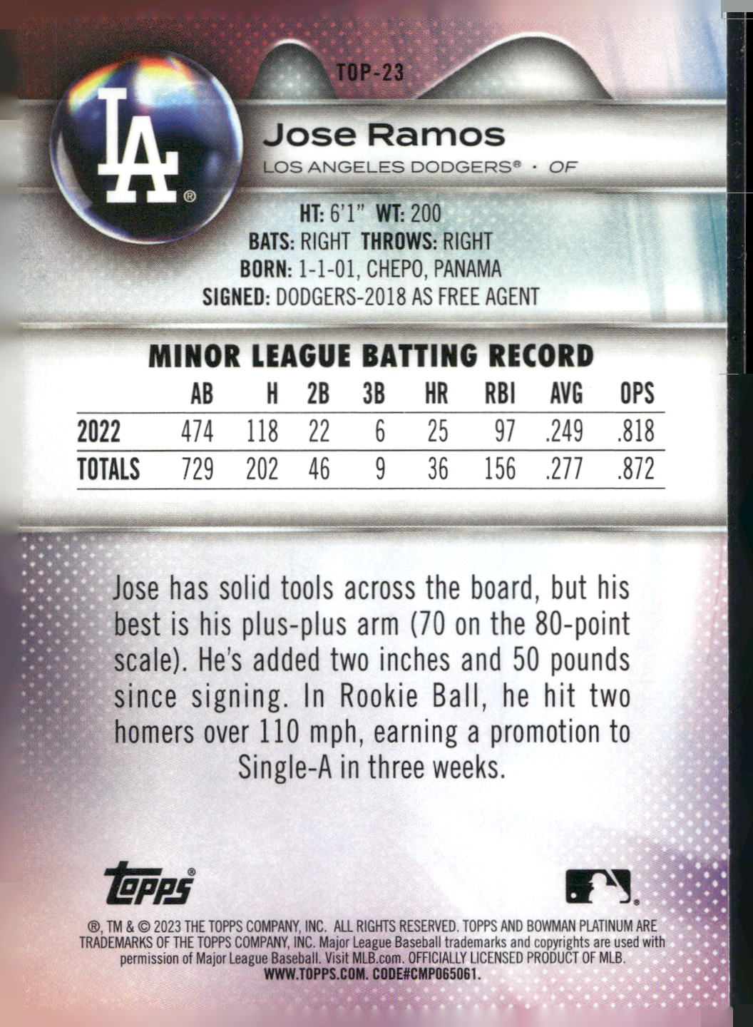 2023 Bowman Platinum #TOP-23 Jose Ramos Top Prospects