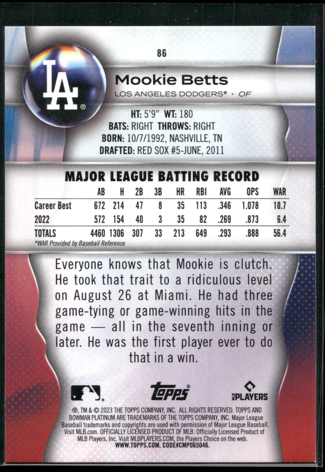 2023 Bowman Platinum #86 Mookie Betts