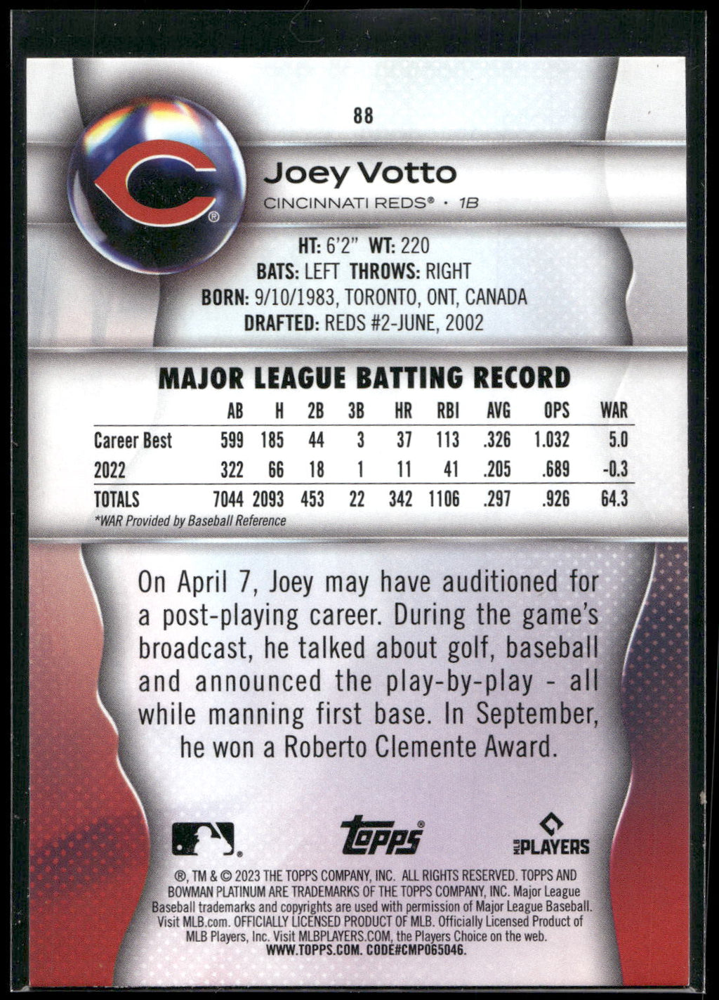 2023 Bowman Platinum #88 Joey Votto