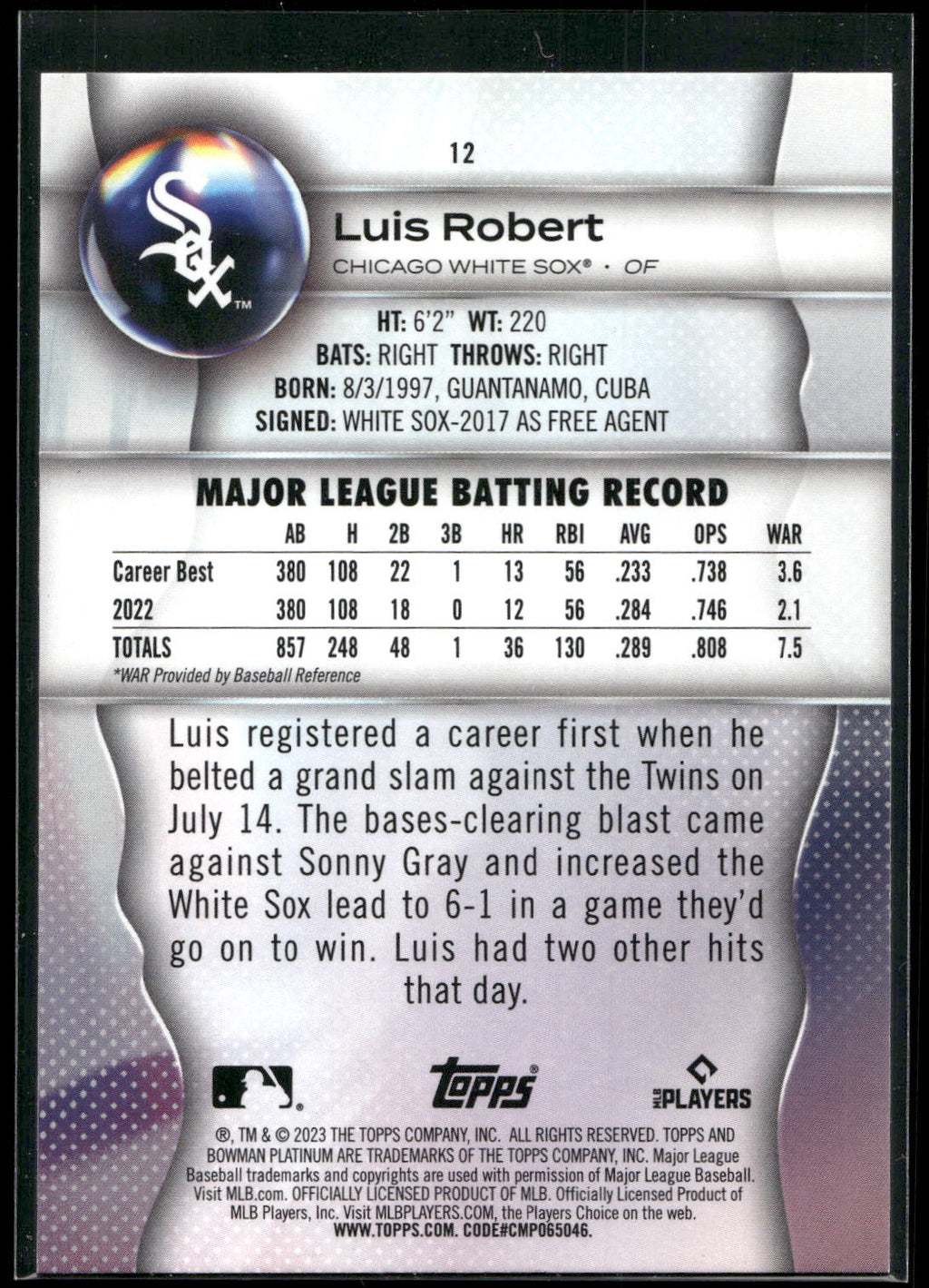 2023 Bowman Platinum #12 Luis Robert