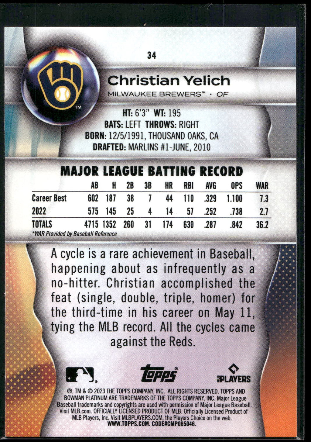 2023 Bowman Platinum #34 Christian Yelich