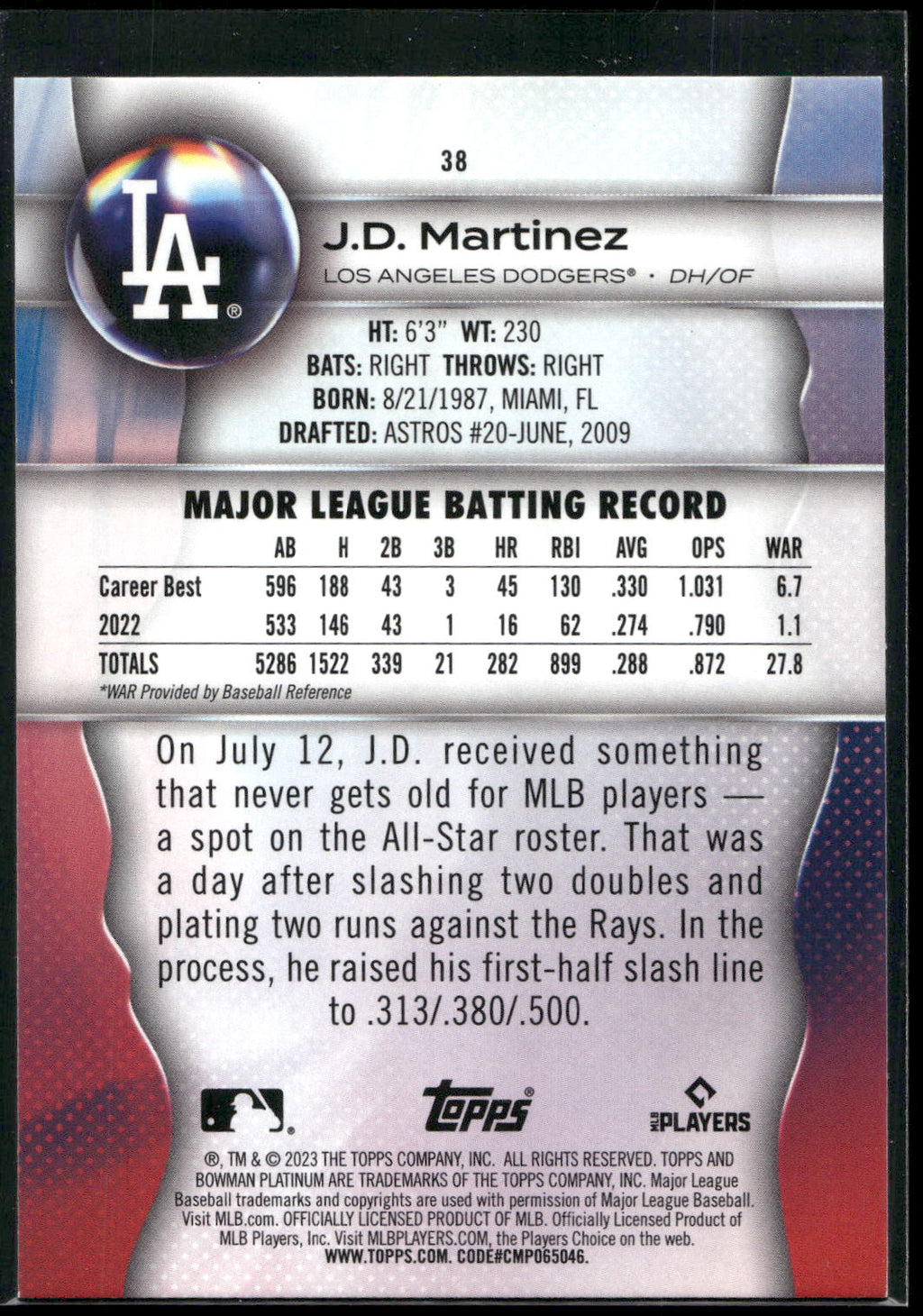 2023 Bowman Platinum #38 J.D. Martinez