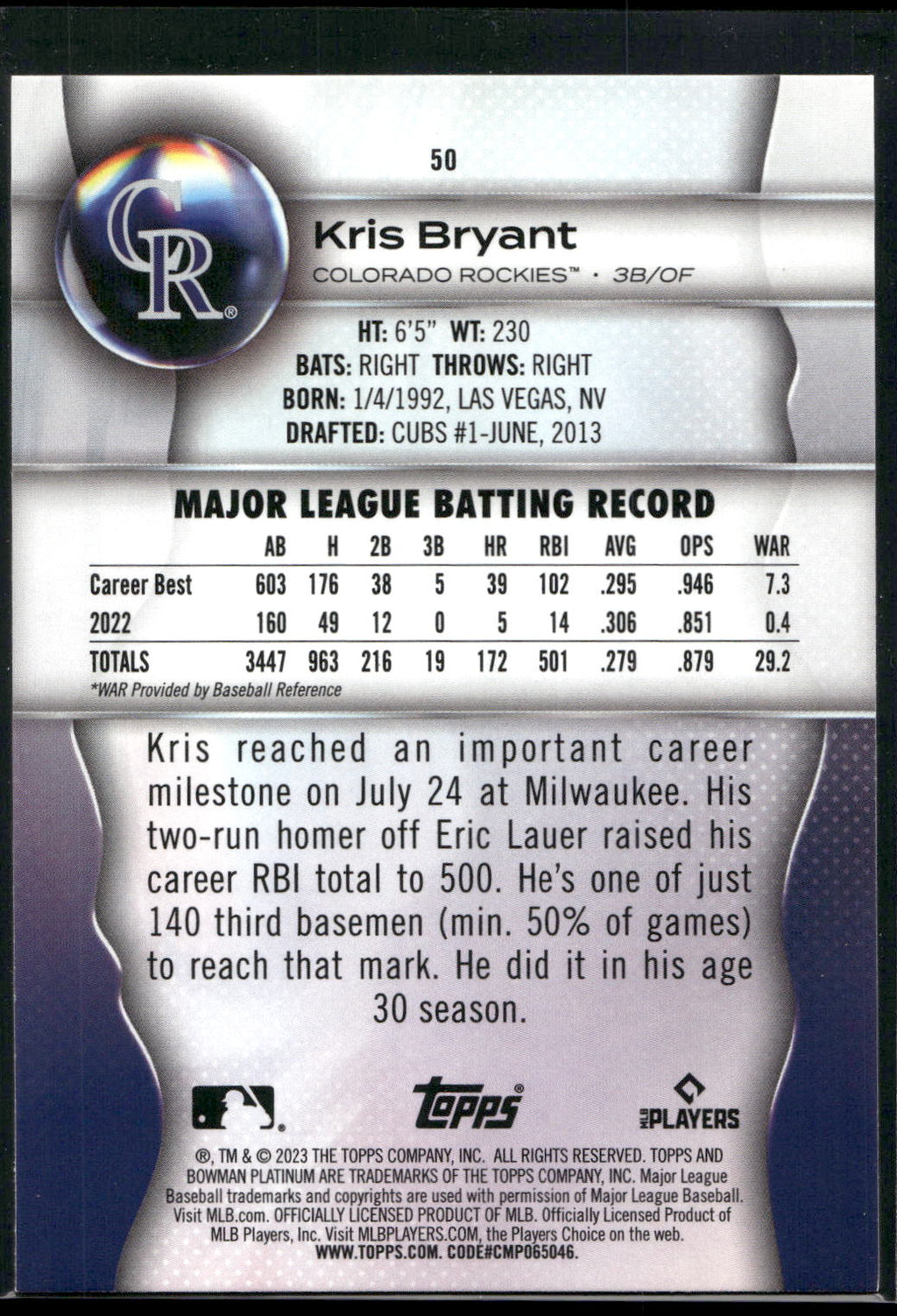 2023 Bowman Platinum #50 Kris Bryant