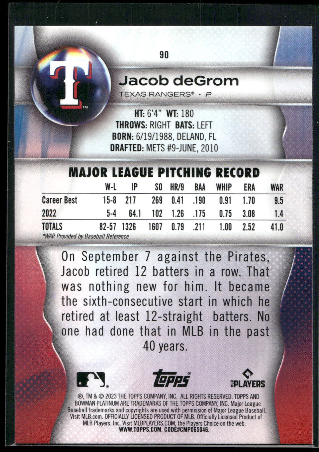 2023 Bowman Platinum #90 Jacob deGrom