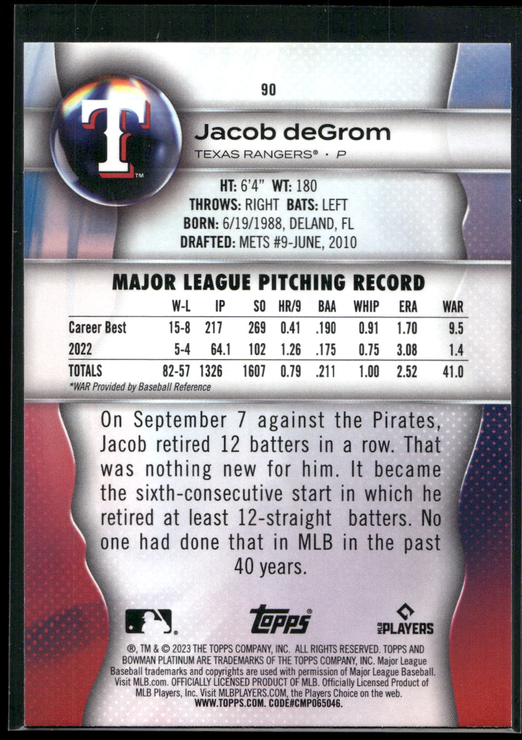 2023 Bowman Platinum #90 Jacob deGrom