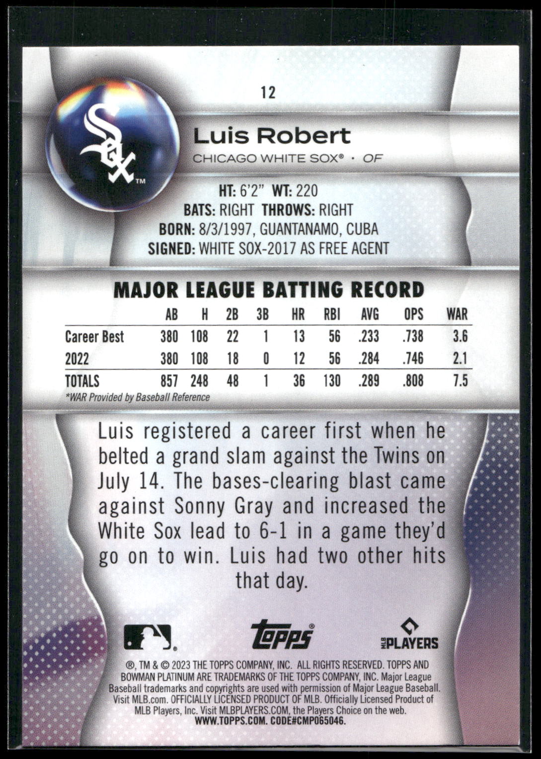 2023 Bowman Platinum #12 Luis Robert