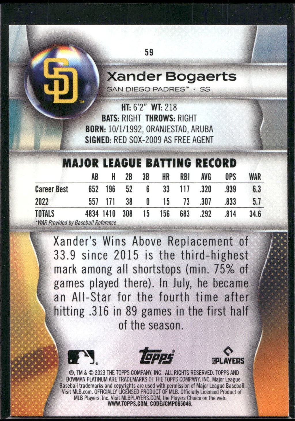 2023 Bowman Platinum #59 Xander Bogaerts