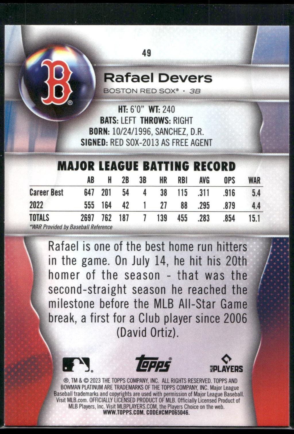2023 Bowman Platinum #49 Rafael Devers