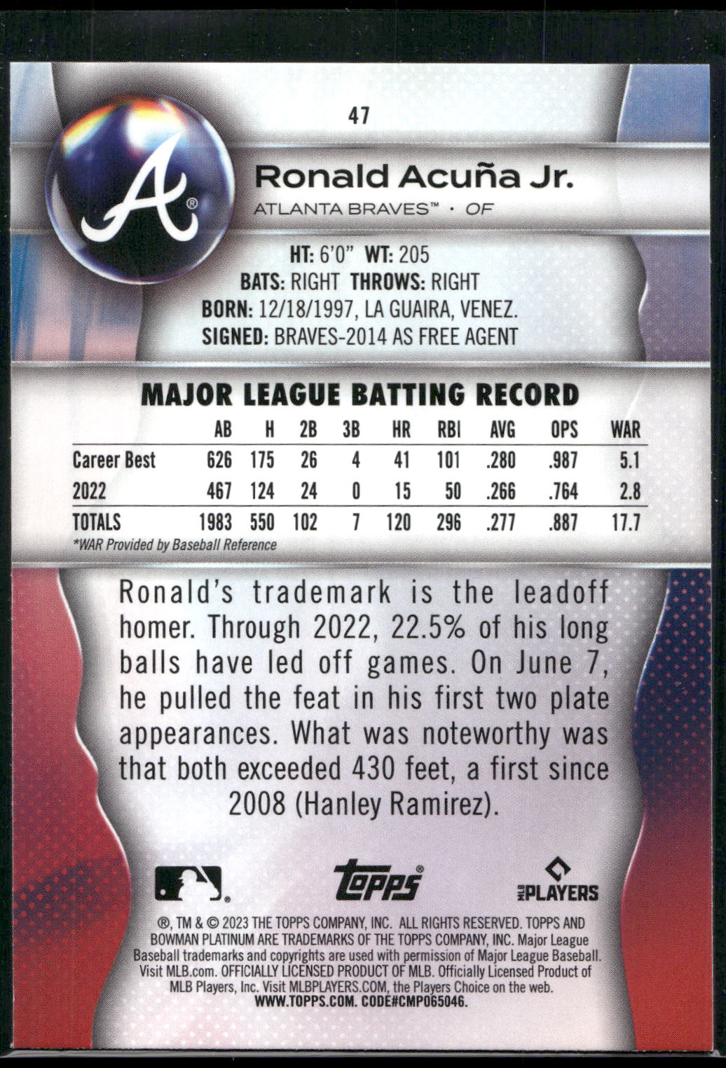 2023 Bowman Platinum #47 Ronald Acuña Jr.