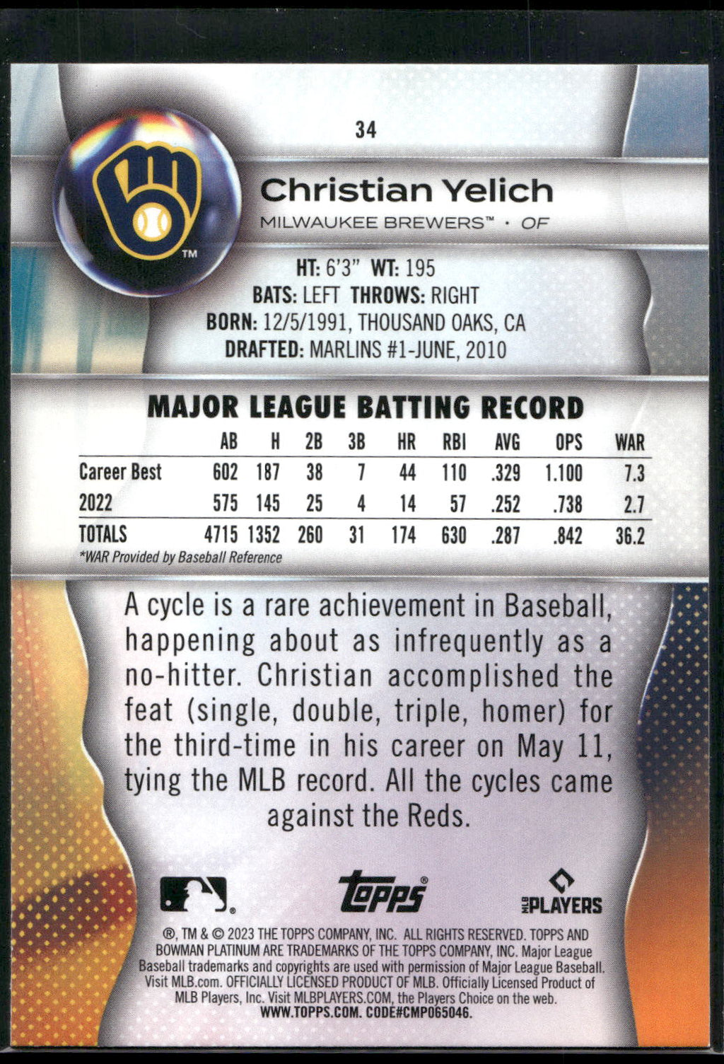 2023 Bowman Platinum #34 Christian Yelich