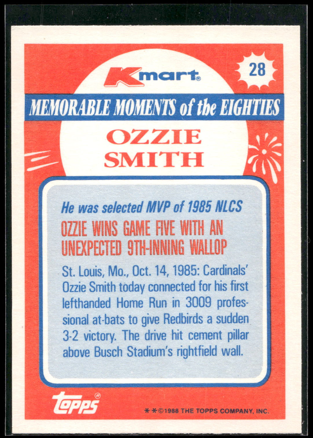 1988 Topps Kmart Memorable Moments #28 Ozzie Smith