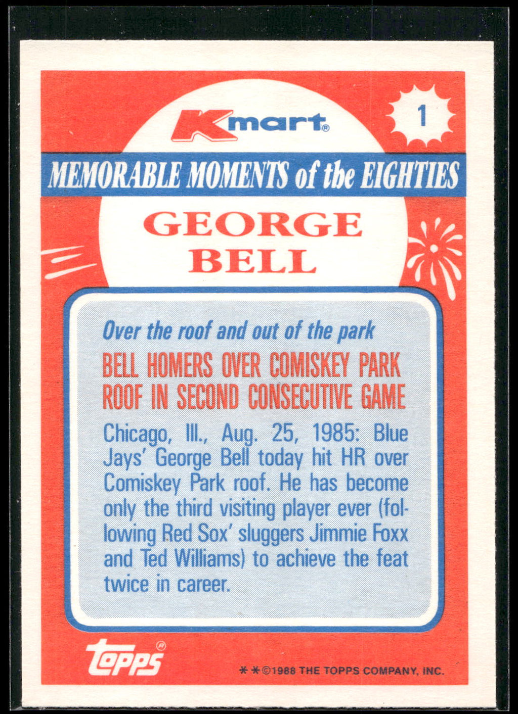 1988 Topps Kmart Memorable Moments #1 George Bell