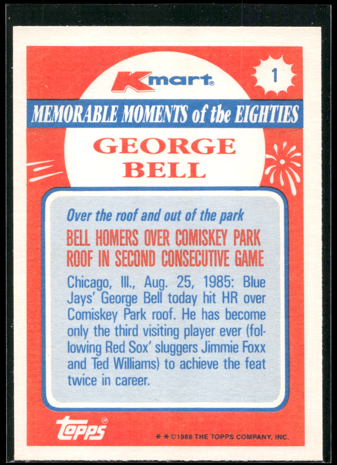 1988 Topps Kmart Memorable Moments #1 George Bell