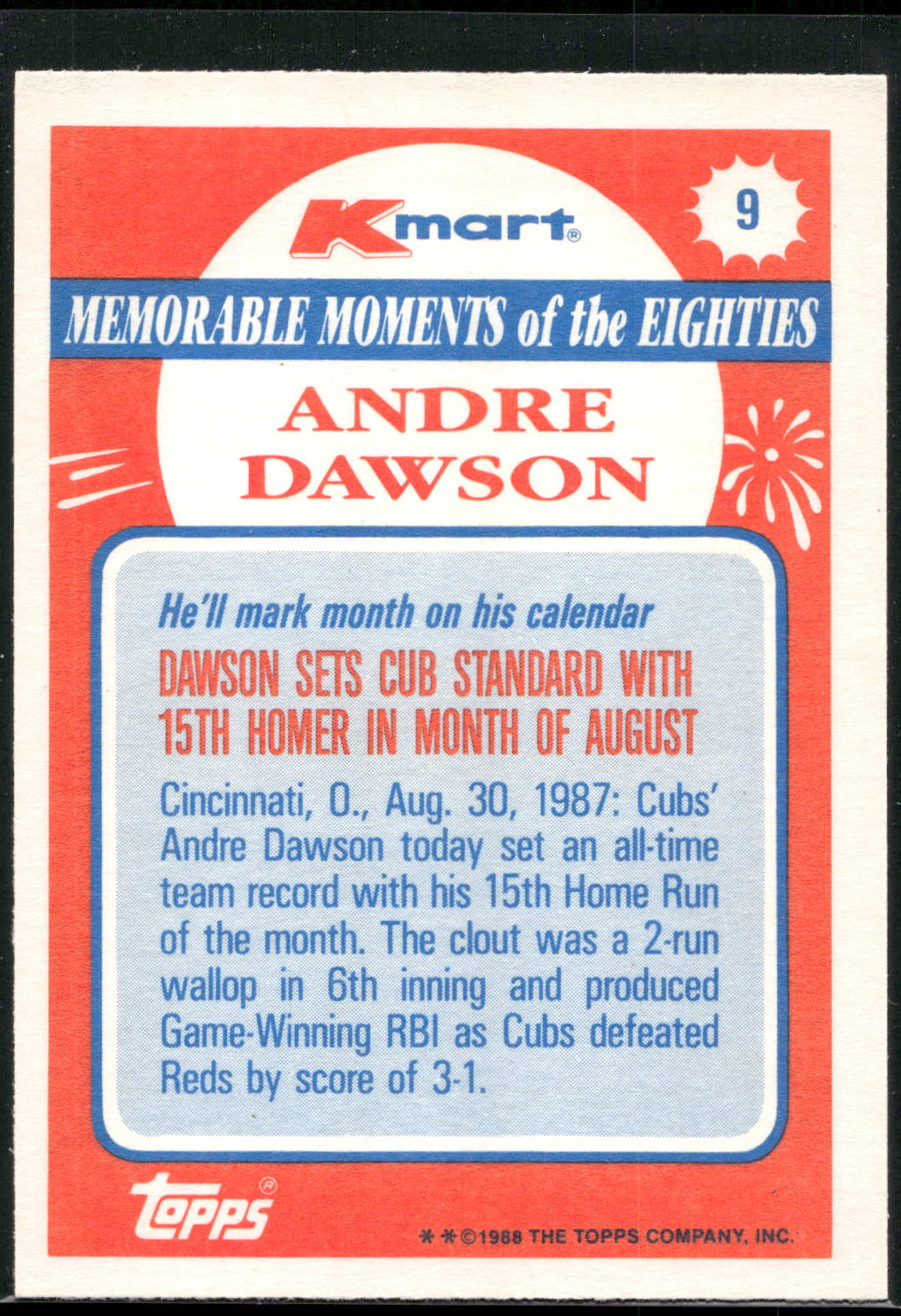 1988 Topps Kmart Memorable Moments #9 Andre Dawson