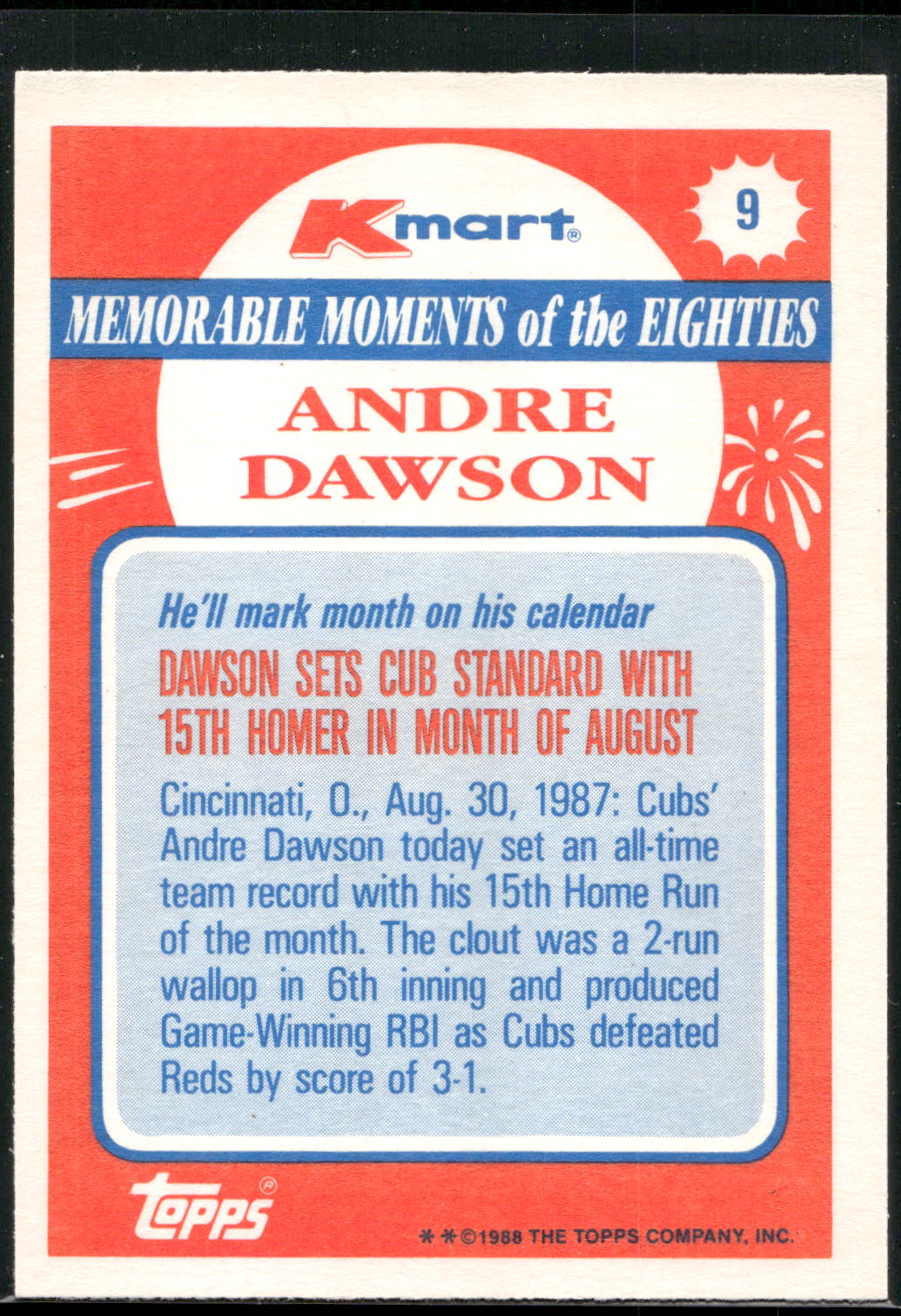 1988 Topps Kmart Memorable Moments #9 Andre Dawson