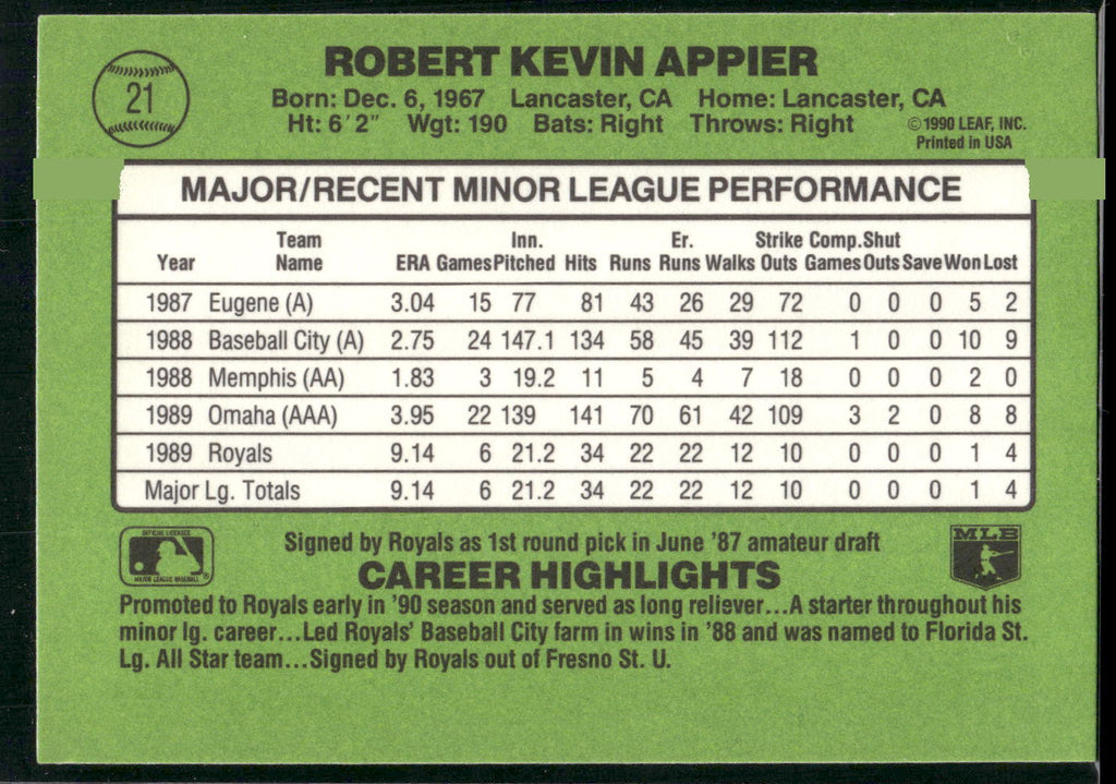 1990 Donruss The Rookies #21 Kevin Appier