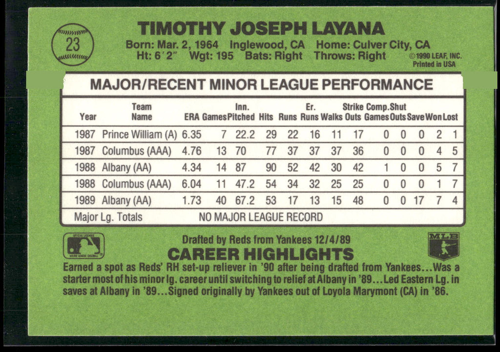 1990 Donruss The Rookies #23 Tim Layana