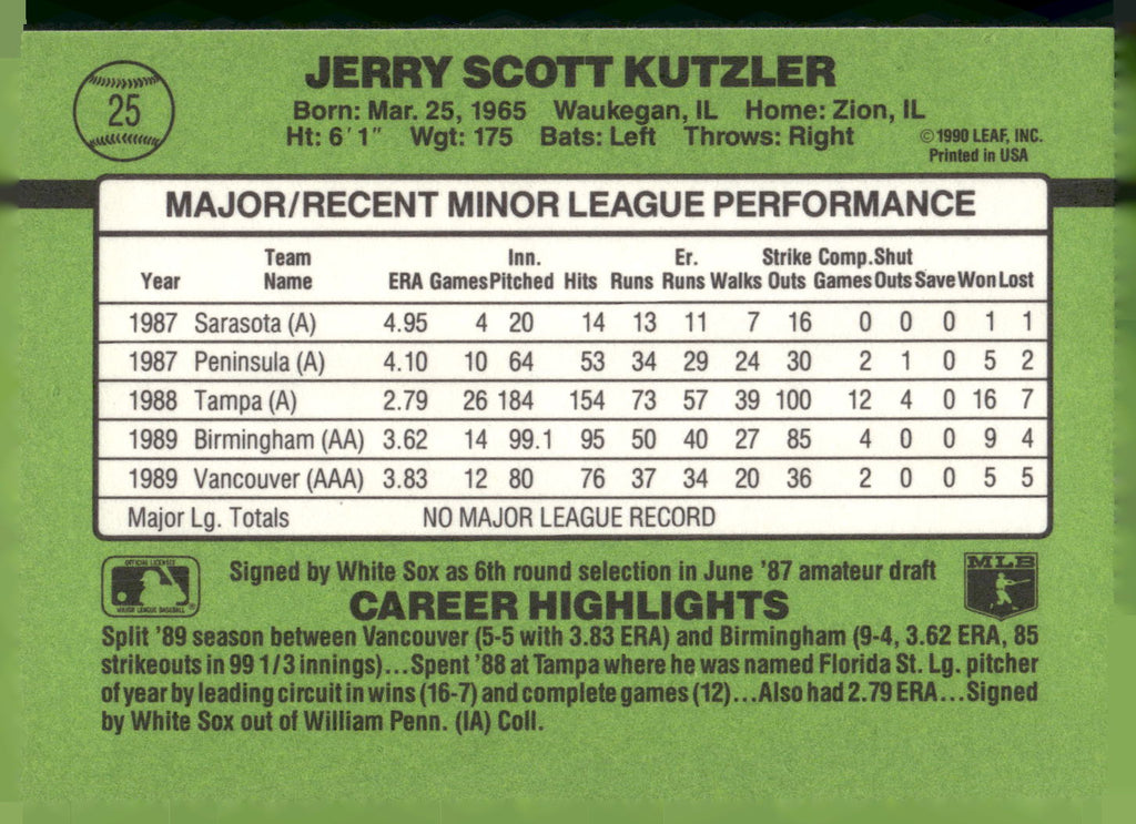 1990 Donruss The Rookies #25 Jerry Kutzler