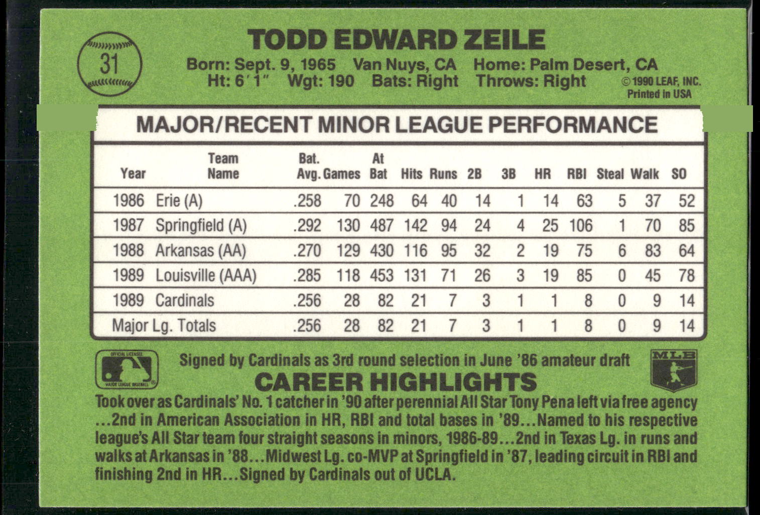 1990 Donruss The Rookies #31 Todd Zeile