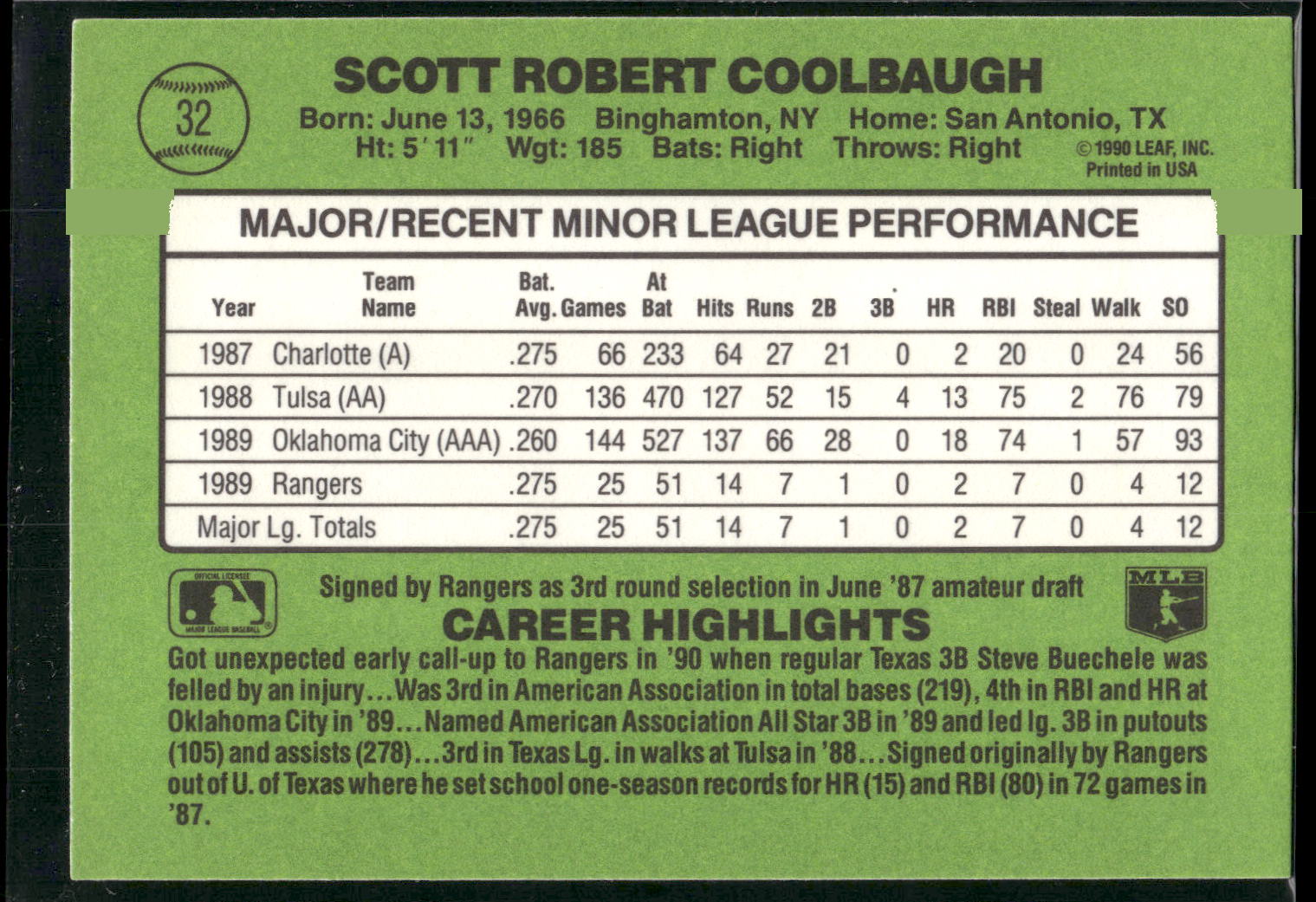 1990 Donruss The Rookies #32 Scott Coolbaugh