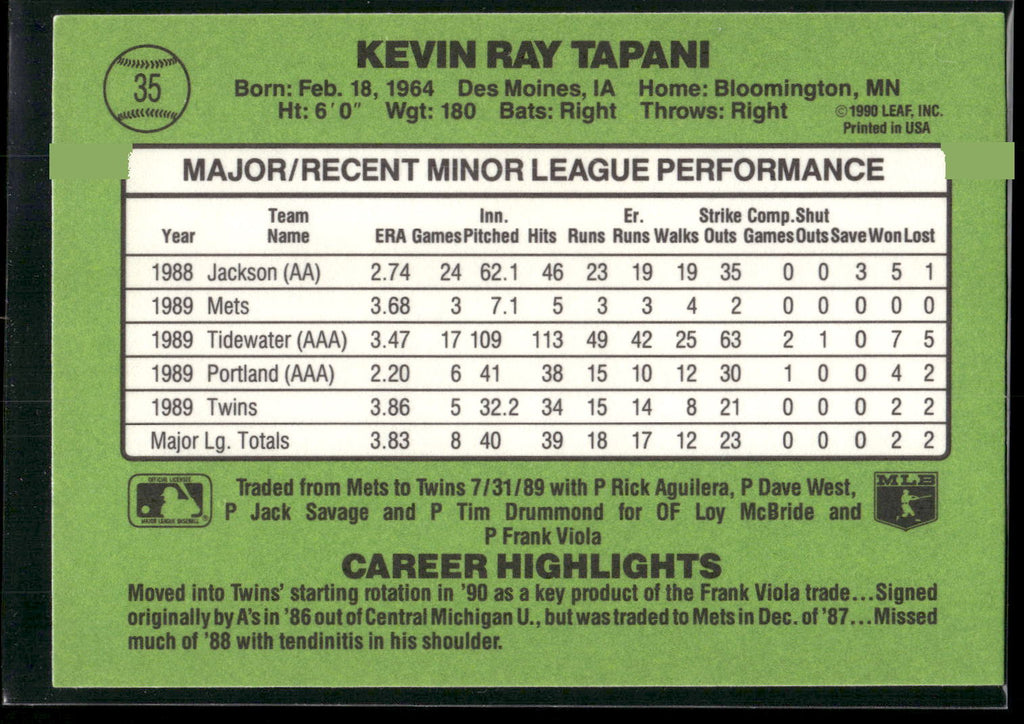 1990 Donruss The Rookies #35 Kevin Tapani