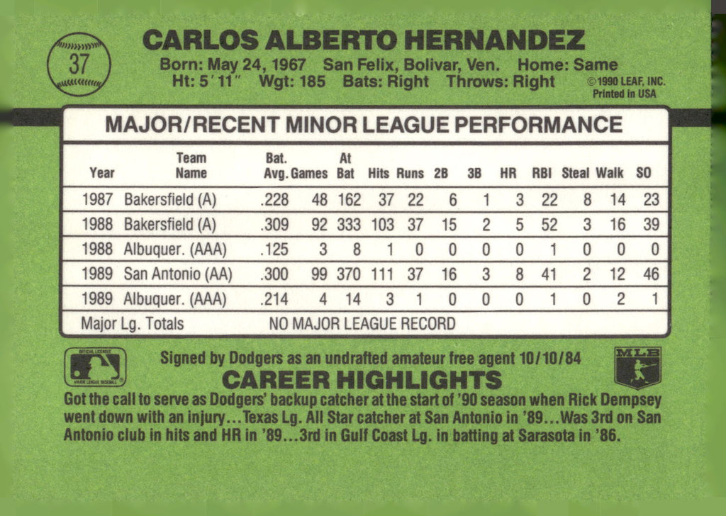 1990 Donruss The Rookies #37 Carlos Hernandez