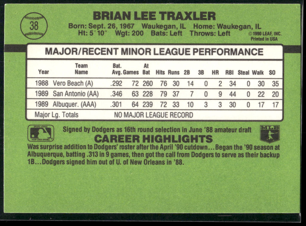 1990 Donruss The Rookies #38 Brian Traxler