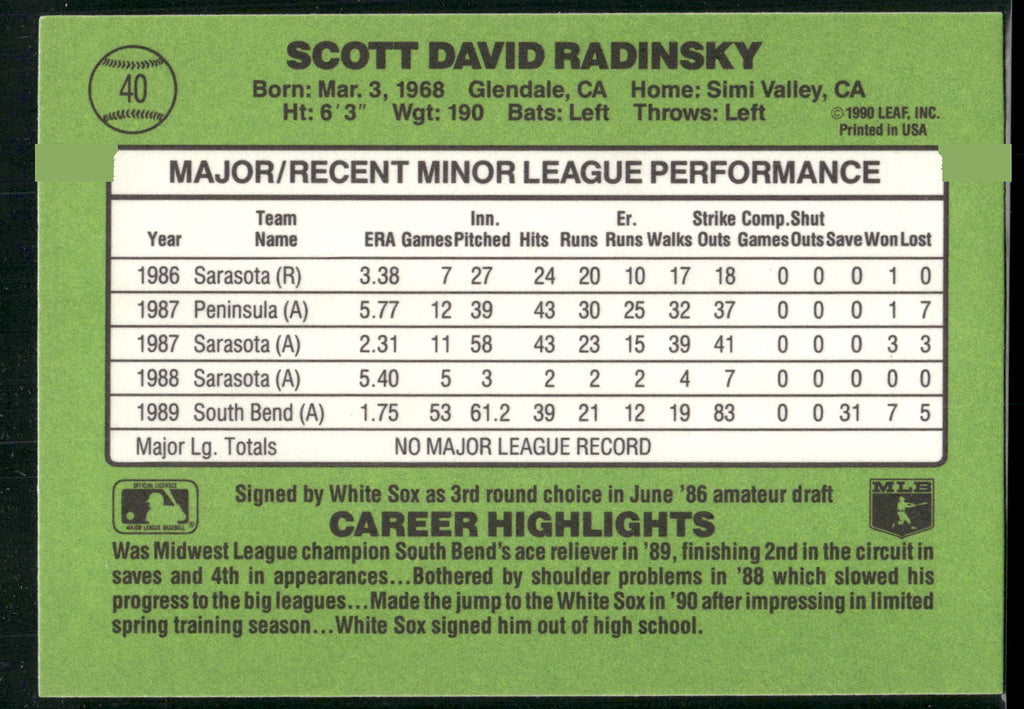1990 Donruss The Rookies #40 Scott Radinsky