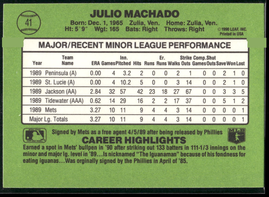 1990 Donruss The Rookies #41 Julio Machado