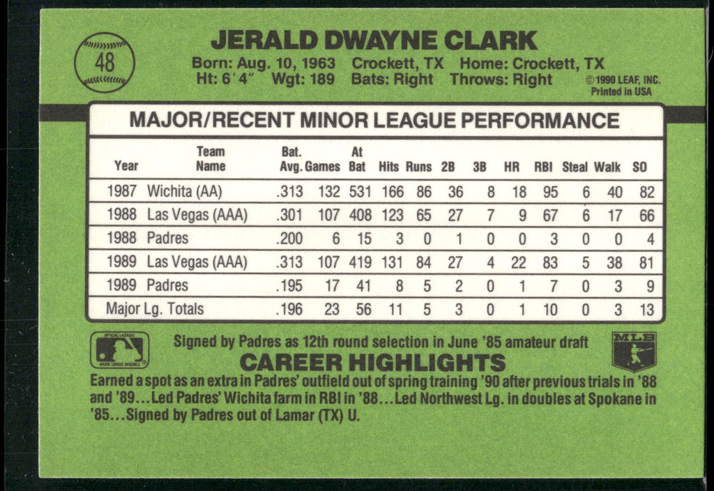 1990 Donruss The Rookies #48 Jerald Clark