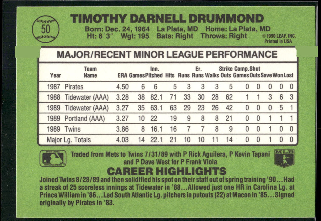 1990 Donruss The Rookies #50 Tim Drummond
