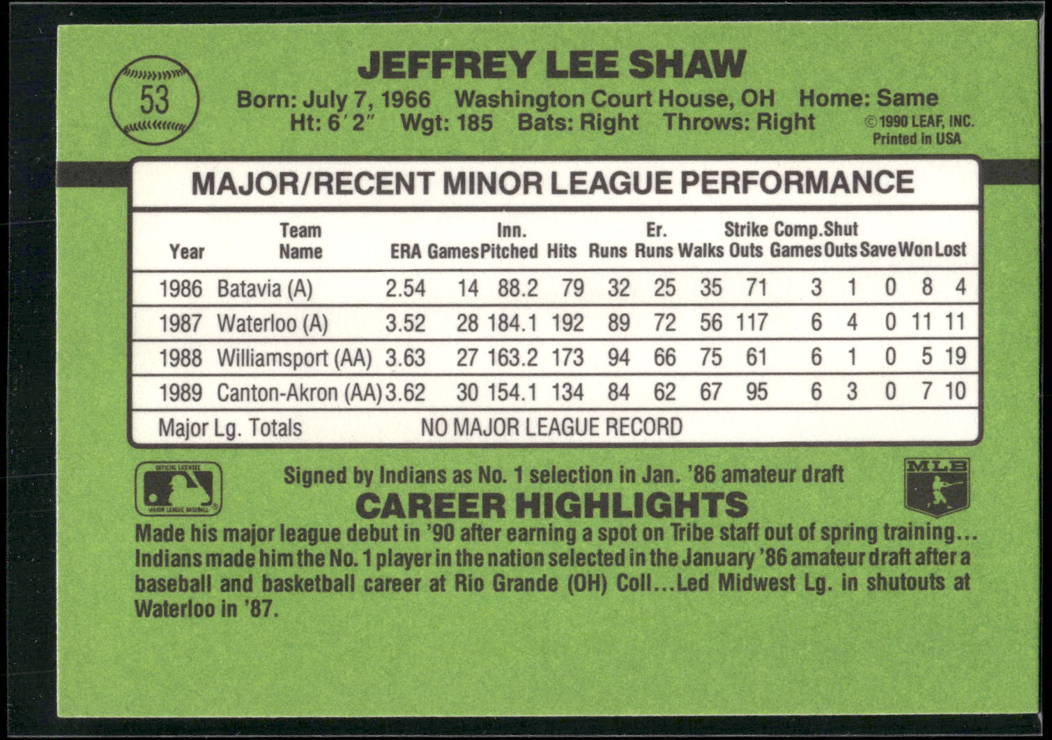 1990 Donruss The Rookies #53 Jeff Shaw
