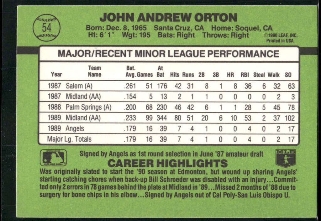 1990 Donruss The Rookies #54 John Orton