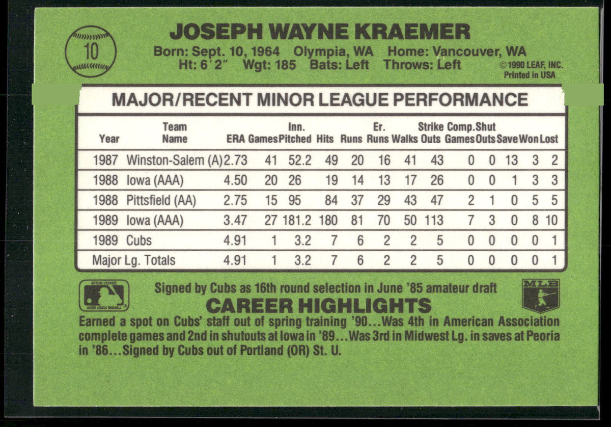 1990 Donruss The Rookies #10 Joe Kraemer