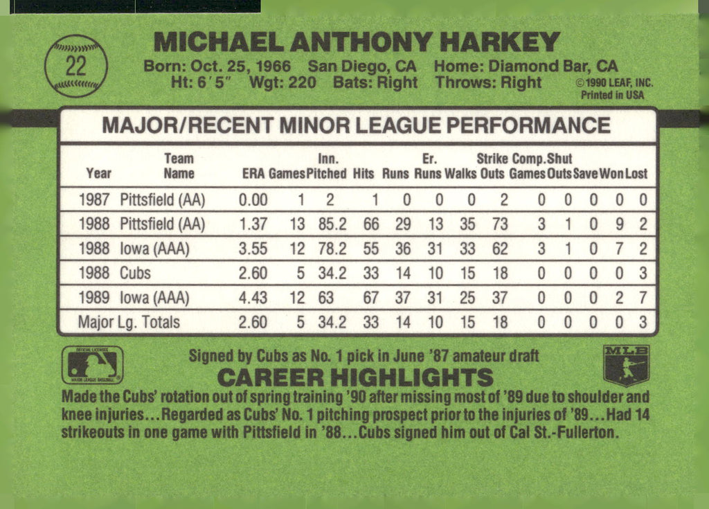 1990 Donruss The Rookies #22 Mike Harkey