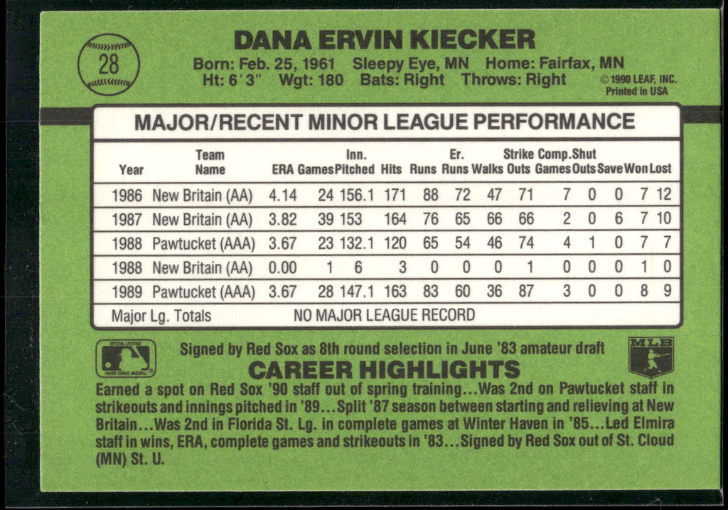 1990 Donruss The Rookies #28 Dana Kiecker