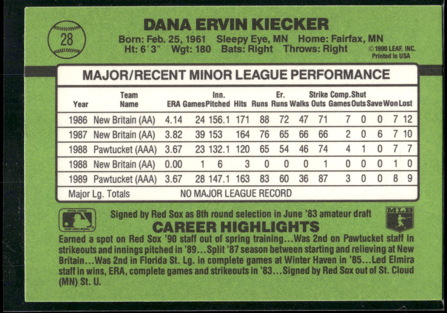 1990 Donruss The Rookies #28 Dana Kiecker