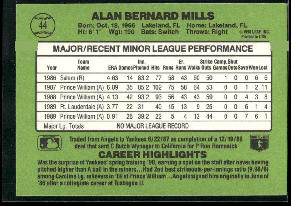 1990 Donruss The Rookies #44 Alan Mills