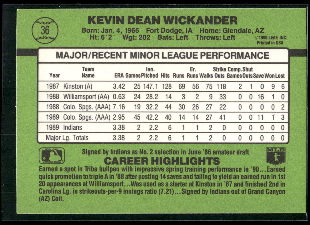 1990 Donruss The Rookies #36 Kevin Wickander