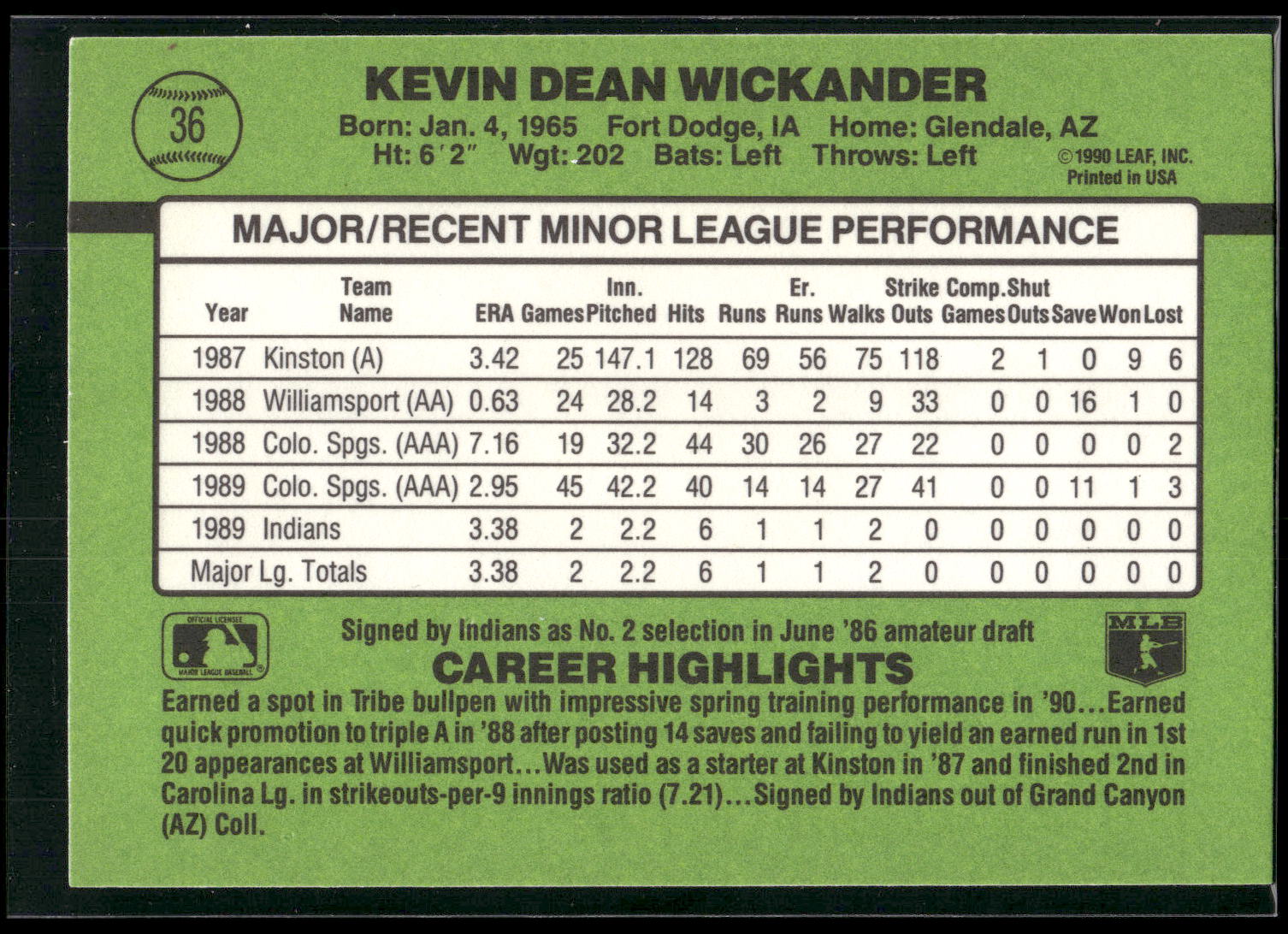 1990 Donruss The Rookies #36 Kevin Wickander