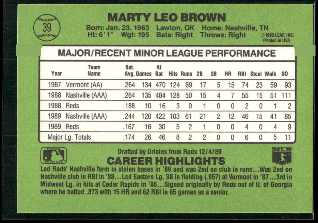 1990 Donruss The Rookies #39 Marty Brown
