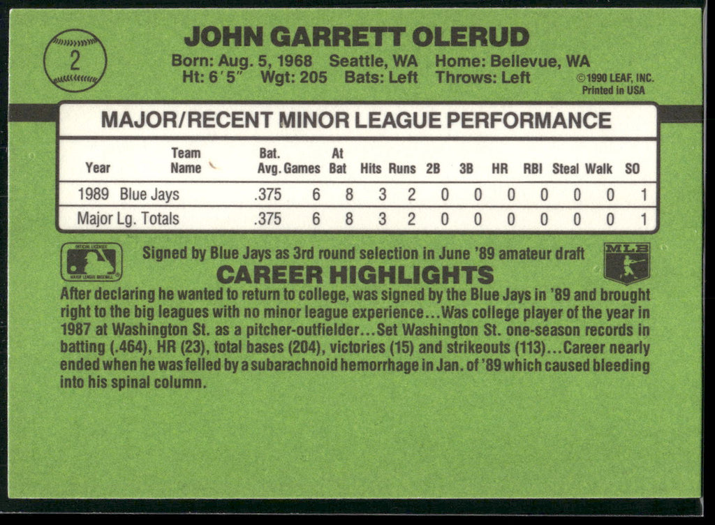 1990 Donruss The Rookies #2 John Olerud