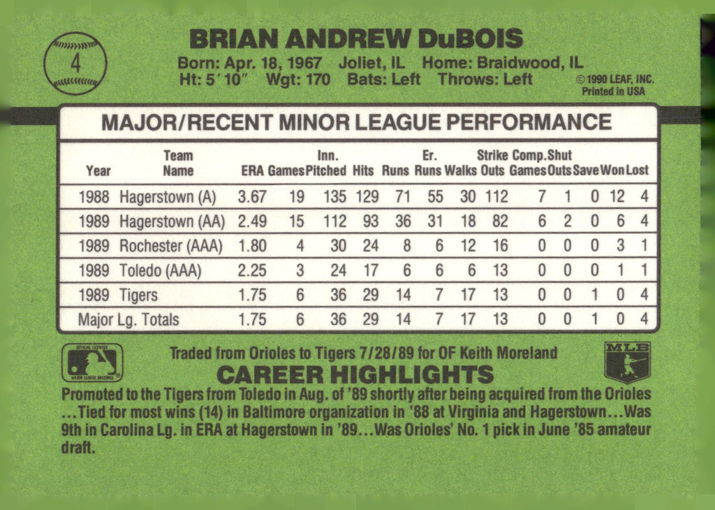 1990 Donruss The Rookies #4 Brian DuBois