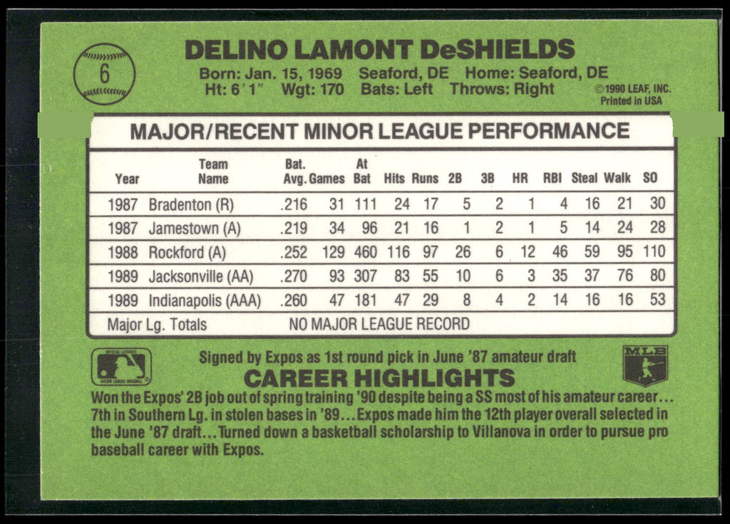 1990 Donruss The Rookies #6 Delino DeShields