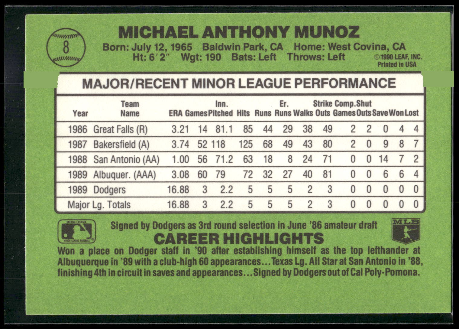1990 Donruss The Rookies #8 Mike Munoz
