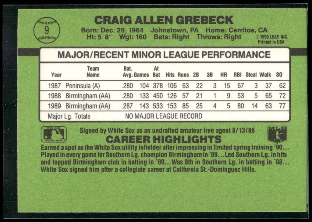 1990 Donruss The Rookies #9 Craig Grebeck